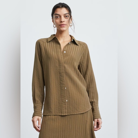 Everlane The City Stripe Shirt & Skirt Beech Brown Set Size‎ 8